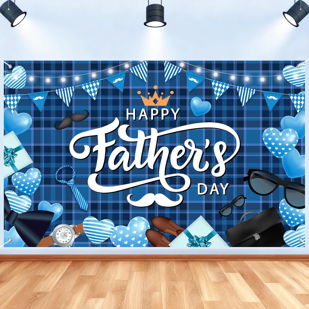 Happy Father’s Day Backdrop Banner – 71 x 43 Inch Blue Father’s Day Party Decoration Background for Indoor Outdoor Celebration, Photography Booth & Home Decor Supplies